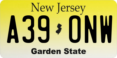 NJ license plate A39ONW