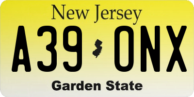 NJ license plate A39ONX