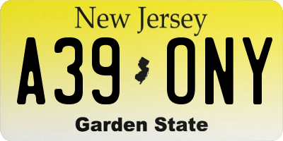 NJ license plate A39ONY