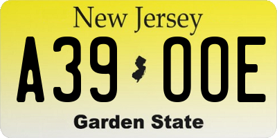 NJ license plate A39OOE