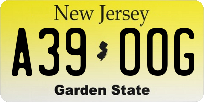 NJ license plate A39OOG