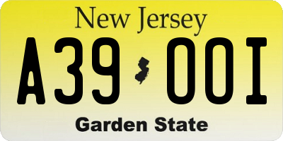 NJ license plate A39OOI