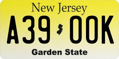 NJ license plate A39OOK