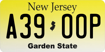 NJ license plate A39OOP