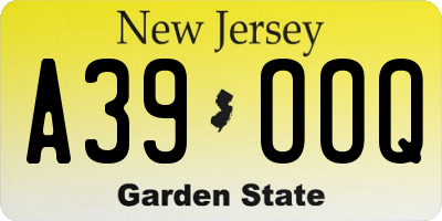 NJ license plate A39OOQ