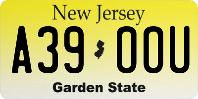 NJ license plate A39OOU