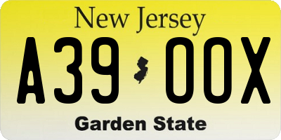 NJ license plate A39OOX