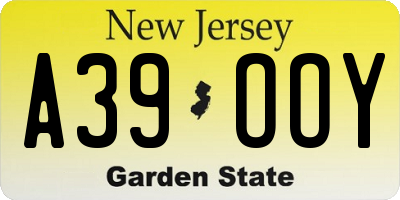 NJ license plate A39OOY