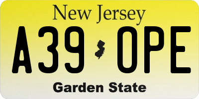NJ license plate A39OPE