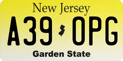 NJ license plate A39OPG