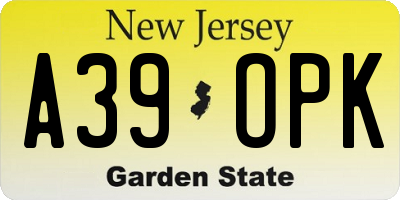 NJ license plate A39OPK