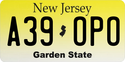 NJ license plate A39OPO