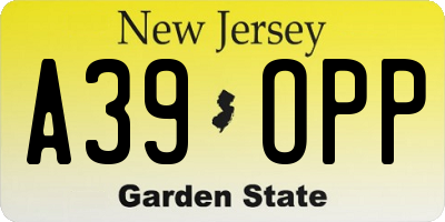 NJ license plate A39OPP