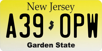 NJ license plate A39OPW
