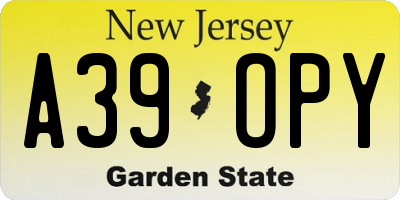 NJ license plate A39OPY