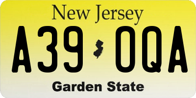 NJ license plate A39OQA