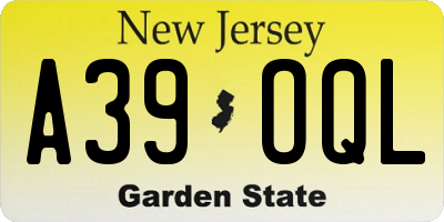 NJ license plate A39OQL