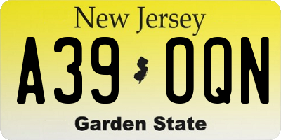 NJ license plate A39OQN