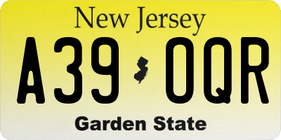 NJ license plate A39OQR