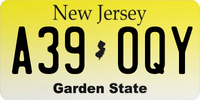 NJ license plate A39OQY