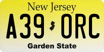 NJ license plate A39ORC