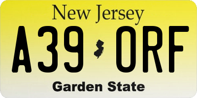NJ license plate A39ORF