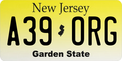 NJ license plate A39ORG