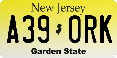NJ license plate A39ORK