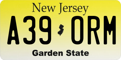NJ license plate A39ORM