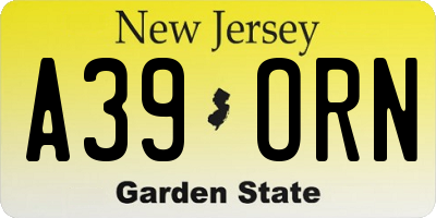NJ license plate A39ORN