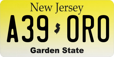 NJ license plate A39ORO