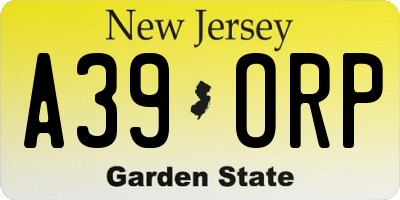 NJ license plate A39ORP