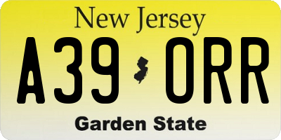NJ license plate A39ORR