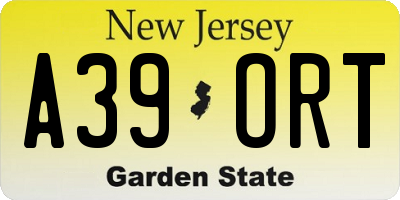 NJ license plate A39ORT