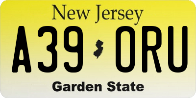 NJ license plate A39ORU