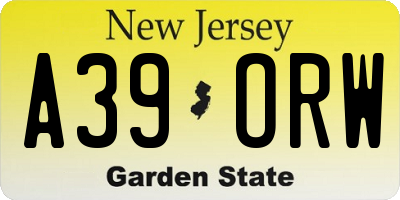 NJ license plate A39ORW