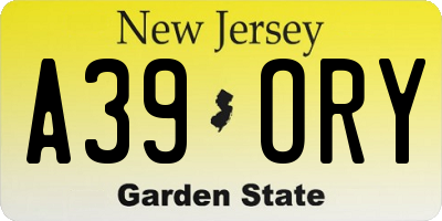 NJ license plate A39ORY