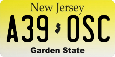 NJ license plate A39OSC