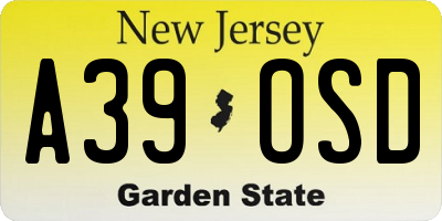 NJ license plate A39OSD