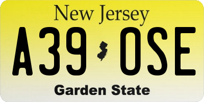 NJ license plate A39OSE