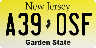 NJ license plate A39OSF