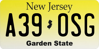NJ license plate A39OSG