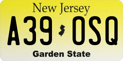 NJ license plate A39OSQ
