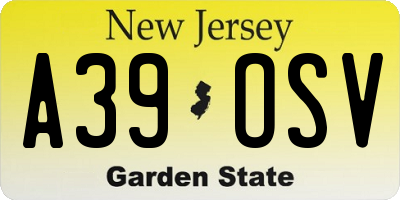 NJ license plate A39OSV