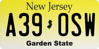 NJ license plate A39OSW