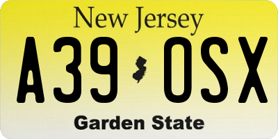 NJ license plate A39OSX
