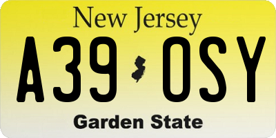 NJ license plate A39OSY