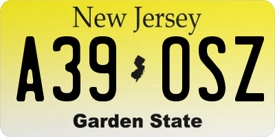 NJ license plate A39OSZ