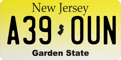 NJ license plate A39OUN