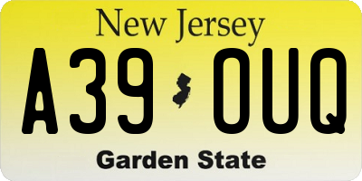 NJ license plate A39OUQ